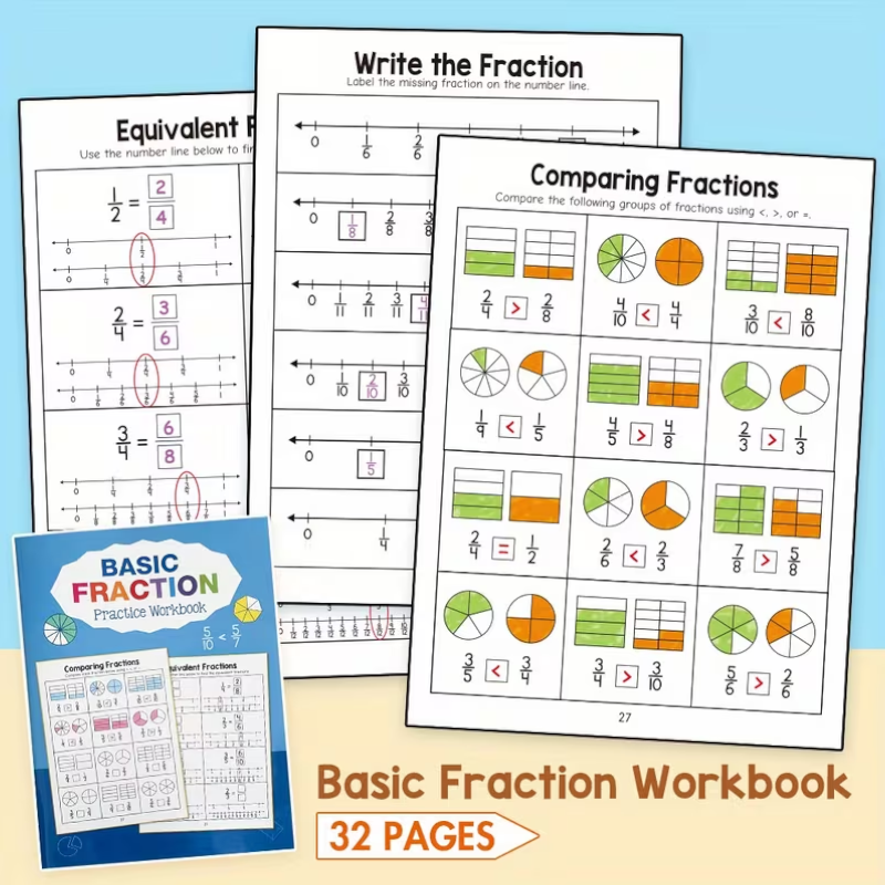 Math Fractions Workbook Level 1