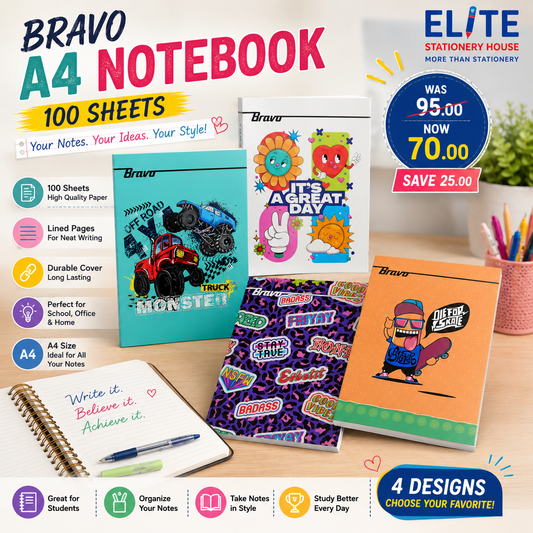 100 Sheets Bravo Stapled Lined Notebook A4
