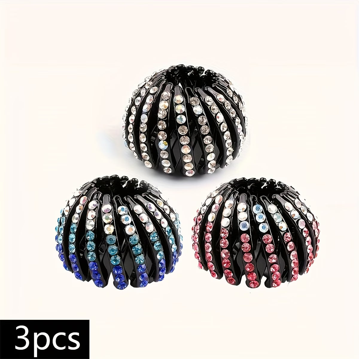 Simple Telescopic Hair Ties, High-End Sparkling Rhinestone Bird's Nest Bun Maker