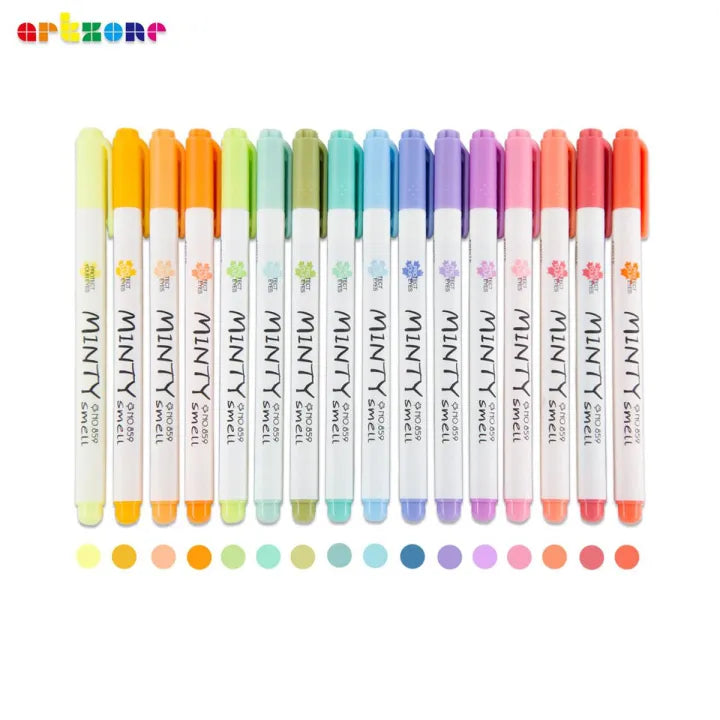16Pcs Pastel Color Highlighter Pen Fresh Mint Scented Soft Fiber Tip