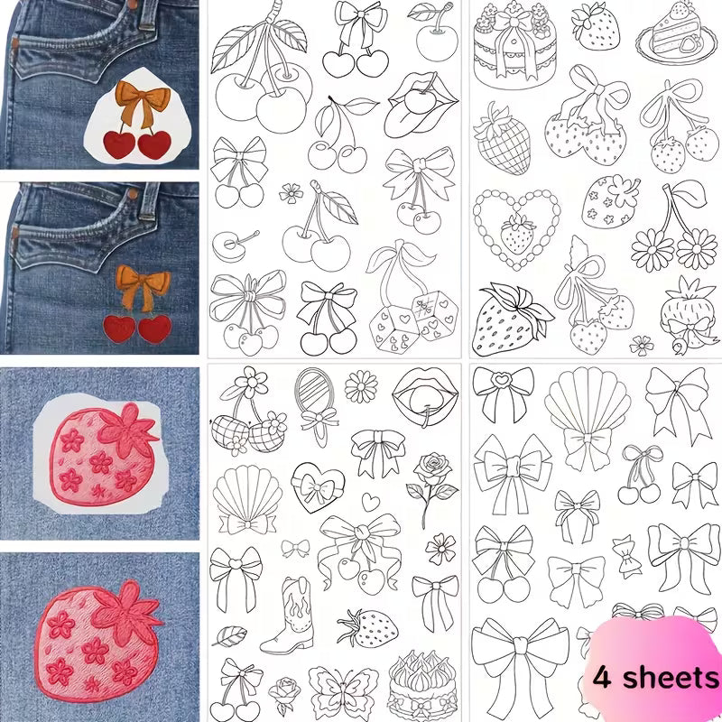 4pcs Set of Water Soluble Embroidery Pattern Sewing Auxiliary Stickers