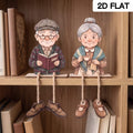 2D Flat, 2pcs Heartwarming Elderly Couple Wooden Seated Figurines,