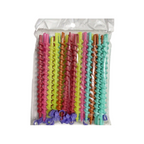 Elite Stationery House spiral hair curling rods in assorted bright colors for cold perm styling in a plastic bag