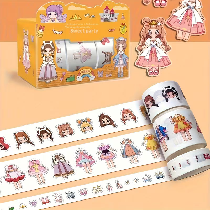 1 Box of 3 Rolls, Cute Stickers, Dress-Up Stickers