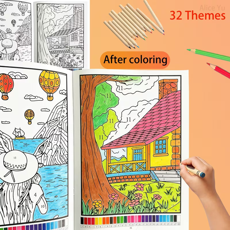 32 Themes Number Coloring Book for Kids & Adults