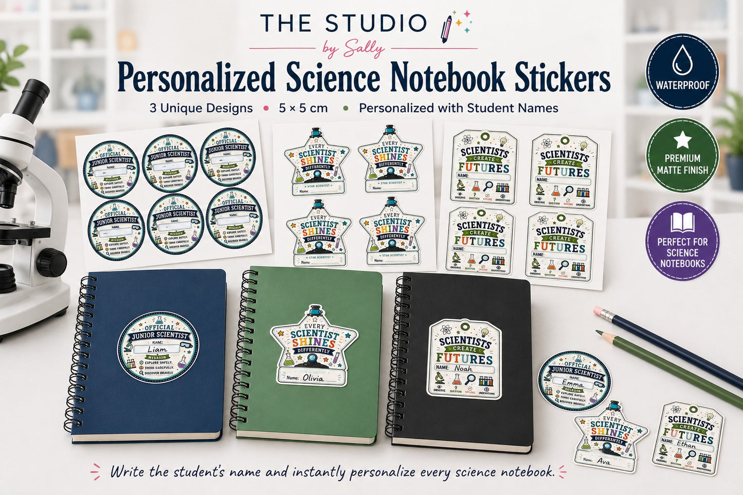 Official Junior Scientist Personalized Notebook Sticker