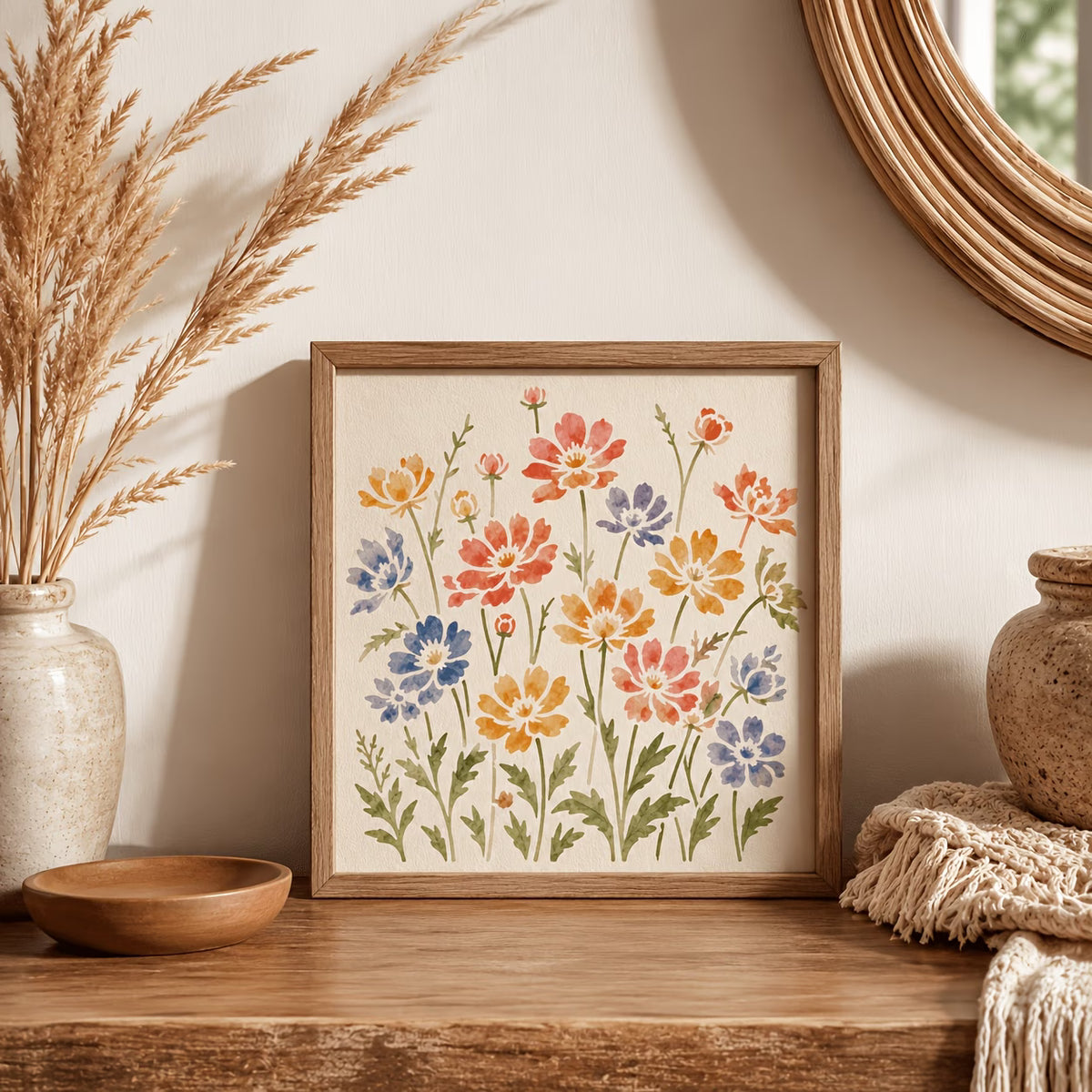 1pc Large Reusable Wildflower Stencil with Multi-Size Wildflower Pattern
