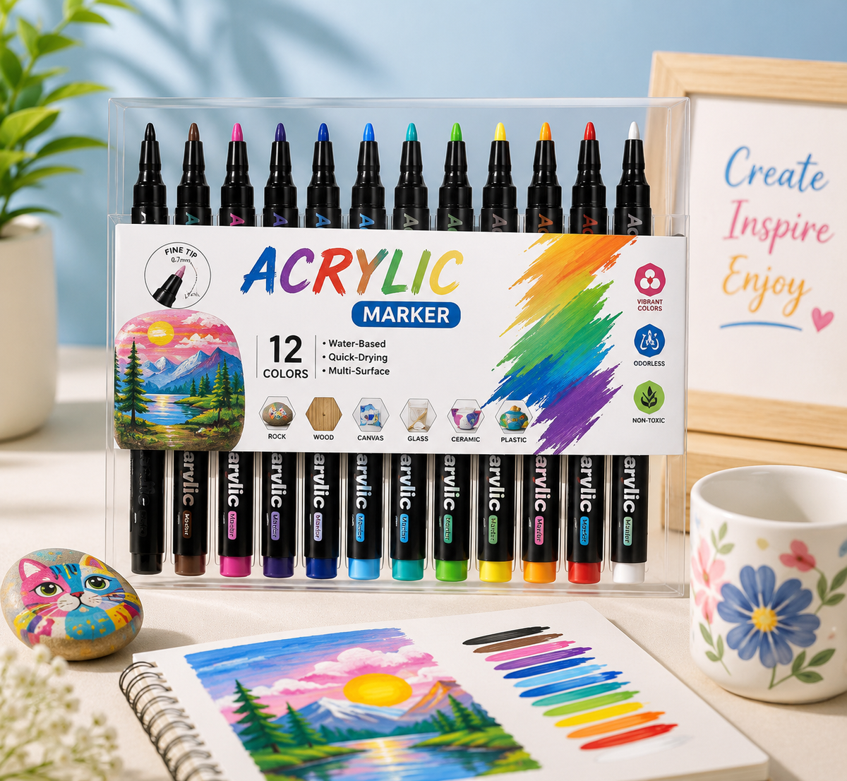 Acrylic Pen Set 12 Colors - Keep Smiling Model APM-12