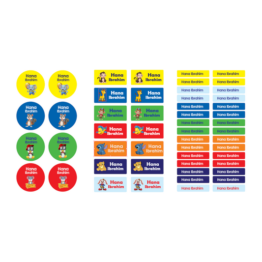 Elite Stationery House My Animals 2 waterproof name tag stickers for kids with various animal designs and sizes.