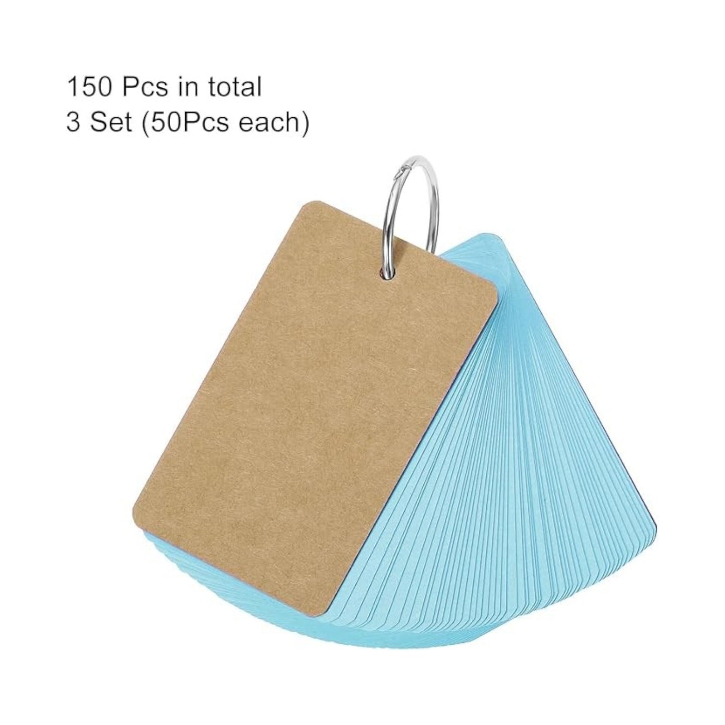 Elite Stationery House 150 pack of blue and brown paper study index cards with a steel binder ring