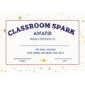 Elite Stationery House Classroom Spark reward certificate with gold stars and space for student name, teacher, and date