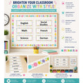 Elite Stationery House Color Pop classroom subject labels set with vibrant circular patterns and laminated finish