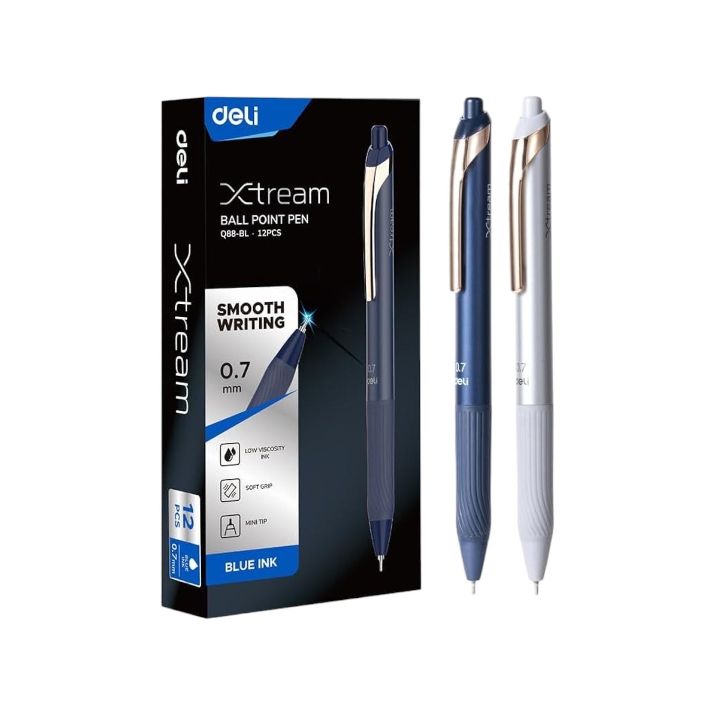Elite Stationery House Deli Xtream 0.7mm blue ink ballpoint pens with soft grip and smooth writing performance