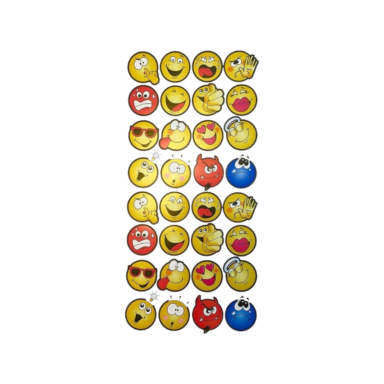 Elite Stationery House emoji mini stickers featuring various yellow, red, and blue expressive faces on 4 sheets