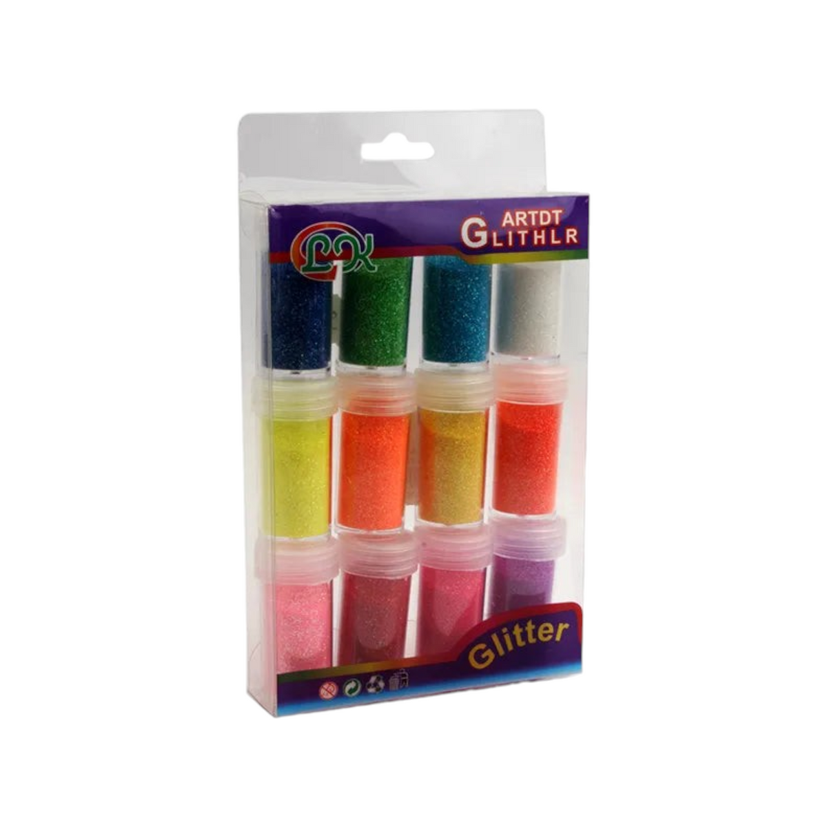 Elite Stationery House set of 12 vibrant glitter powder containers in various colors for arts and crafts projects
