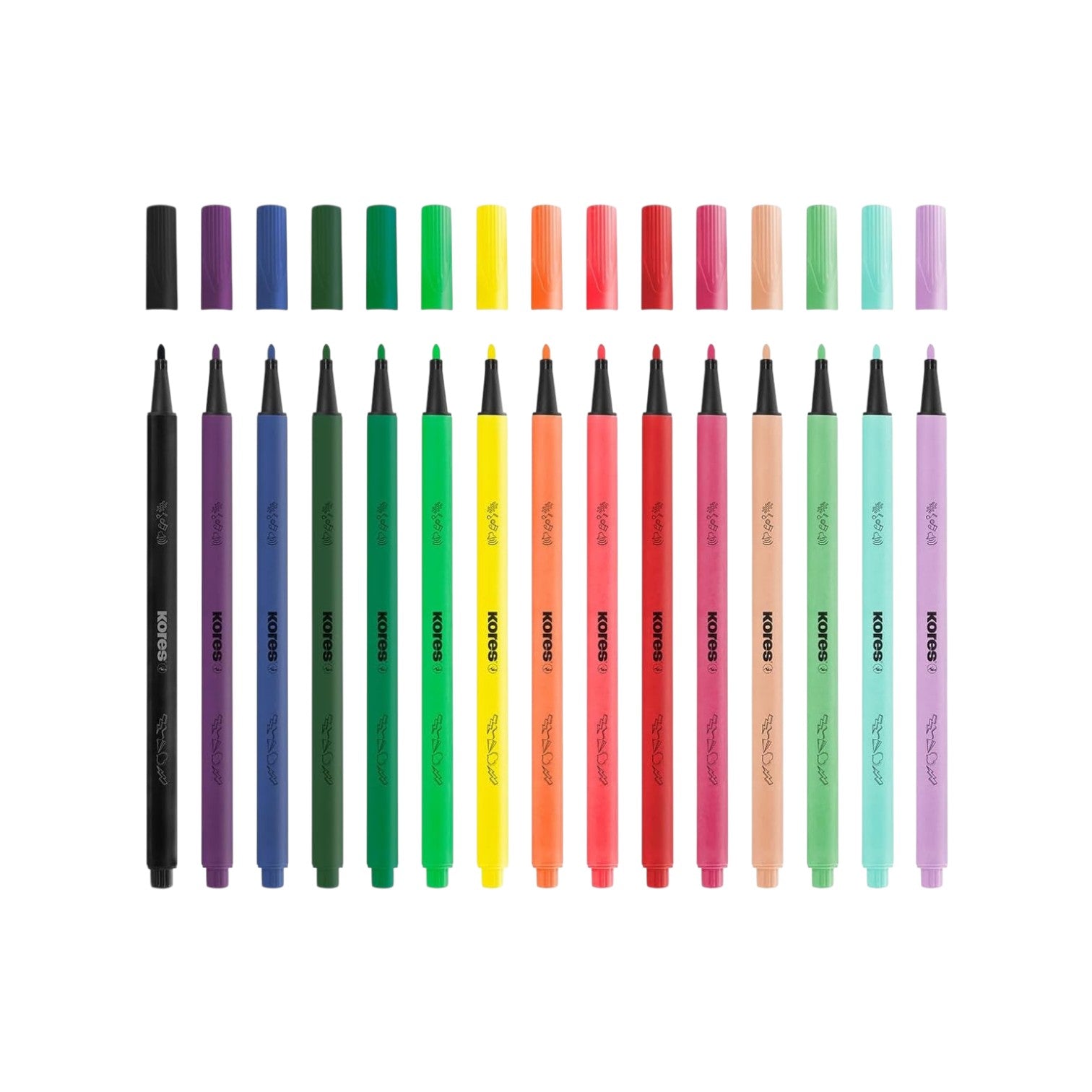 Elite Stationery House Kores K-Beats set of 15 premium felt tip pens in a vibrant range of colours with fibre tips.
