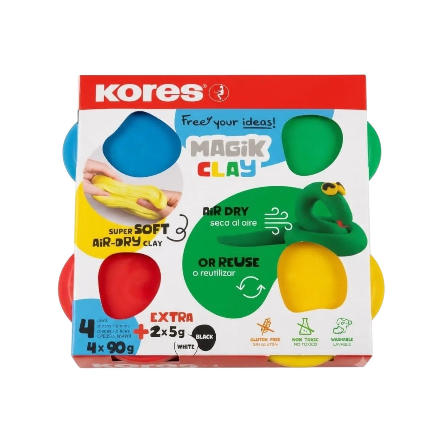 Elite Stationery House Kores Magic Clay air-dry modelling set in a jar with four vibrant colours for creative crafts.