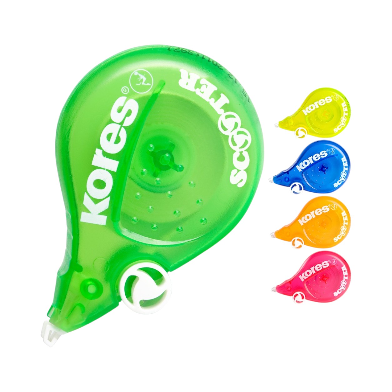 Elite Stationery House Kores Scooter green correction tape dispenser with 4.2mm wide tape for neat office corrections