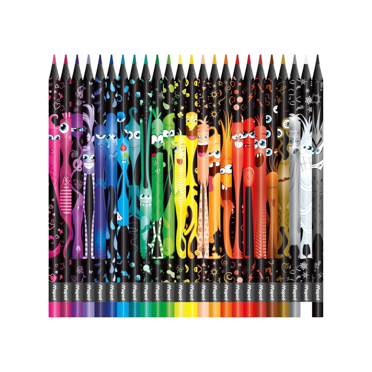 Elite Stationery House Maped Color Peps Monster Pencils, 24-pack with vivid colors and triangular grip.