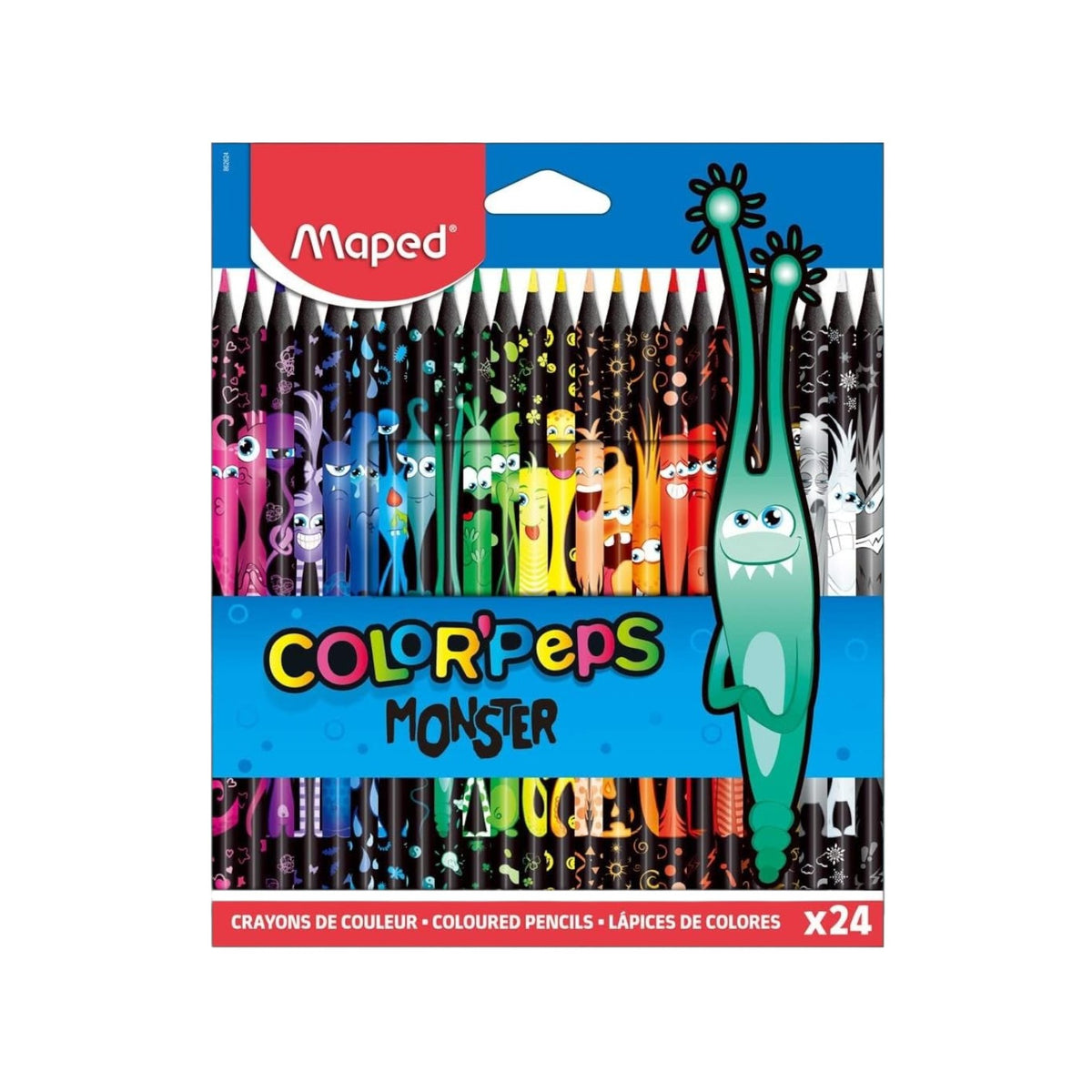 Elite Stationery House Maped Color Peps Monster Pencils, 24-pack with vivid colors and fun monster designs.