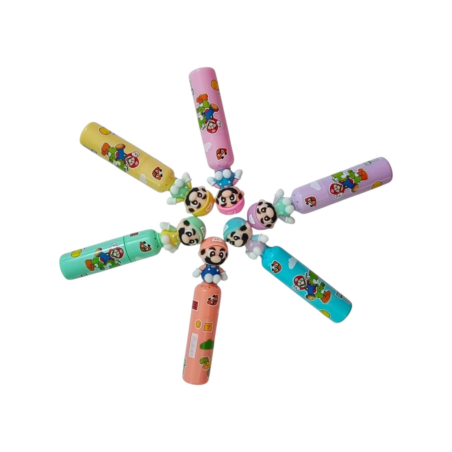 Elite Stationery House set of 6 pastel mini highlighters featuring Super Mario character toppers in various colors
