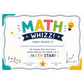 Elite Stationery House Math Star certificate with colorful math icons, lightbulb, and space for student name.
