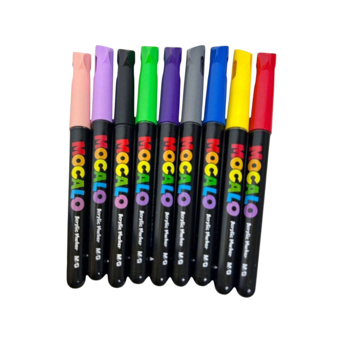 Elite Stationery House M&G MOCALO acrylic markers with flexible brush tips in a vibrant multi-color set of 9 pens