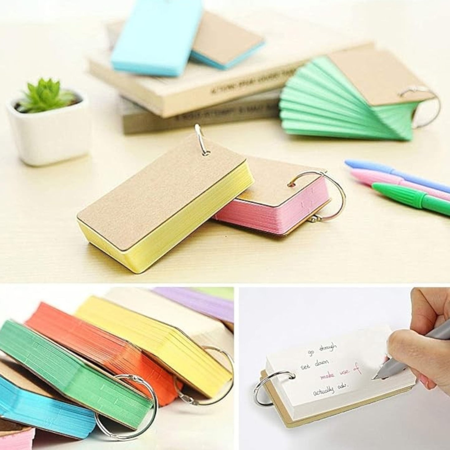 Elite Stationery House 350 piece multicolor kraft paper study cards with metal binder rings for memo and note taking