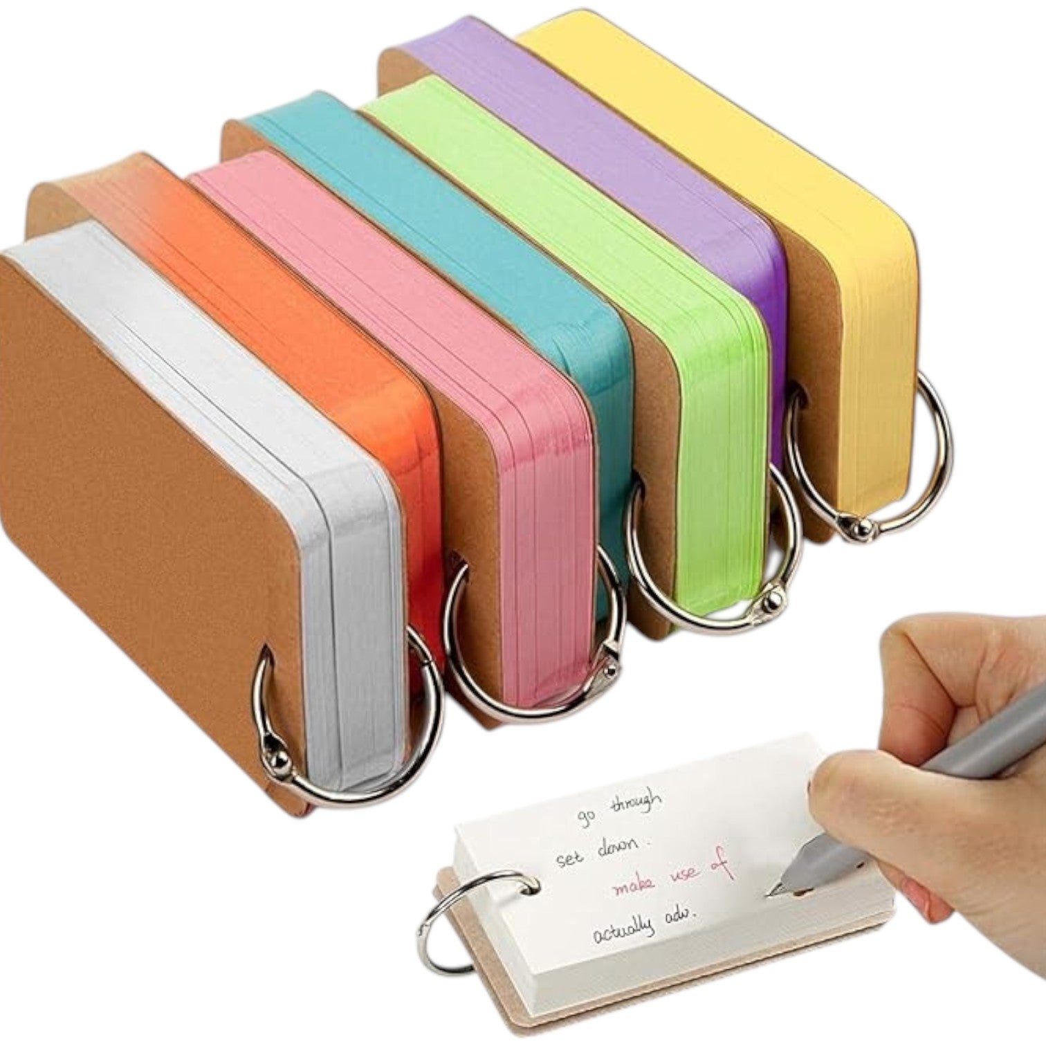 Elite Stationery House multicolor kraft paper study cards with metal binder rings for note-taking and organization.