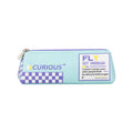 Elite Stationery House Curious pencil case in pastel blue with purple checkered pattern and motivational text print.