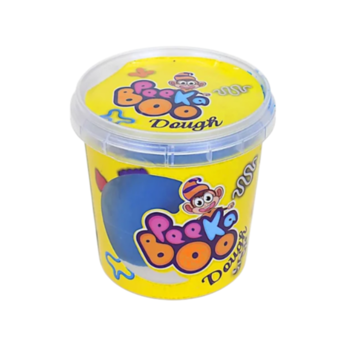 Elite Stationery House Peeka Boo 100g play dough jar with yellow label and cartoon monkey branding