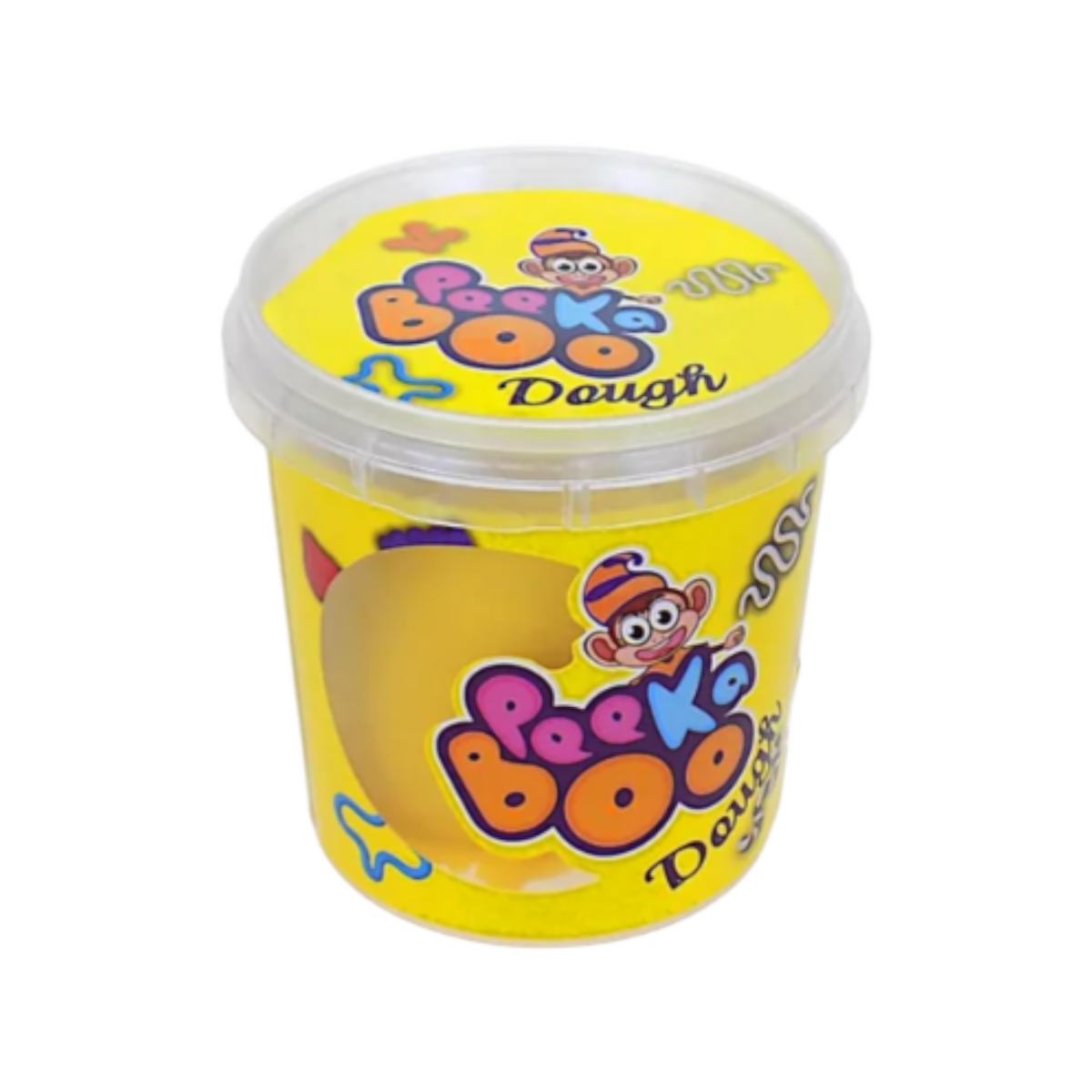 Elite Stationery House Peeka Boo yellow play dough in a 100g plastic jar with a monkey logo label