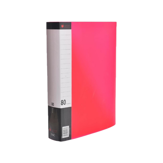 Elite Stationery House A4 display book in bright pink with 80 clear pockets and a protective box cover