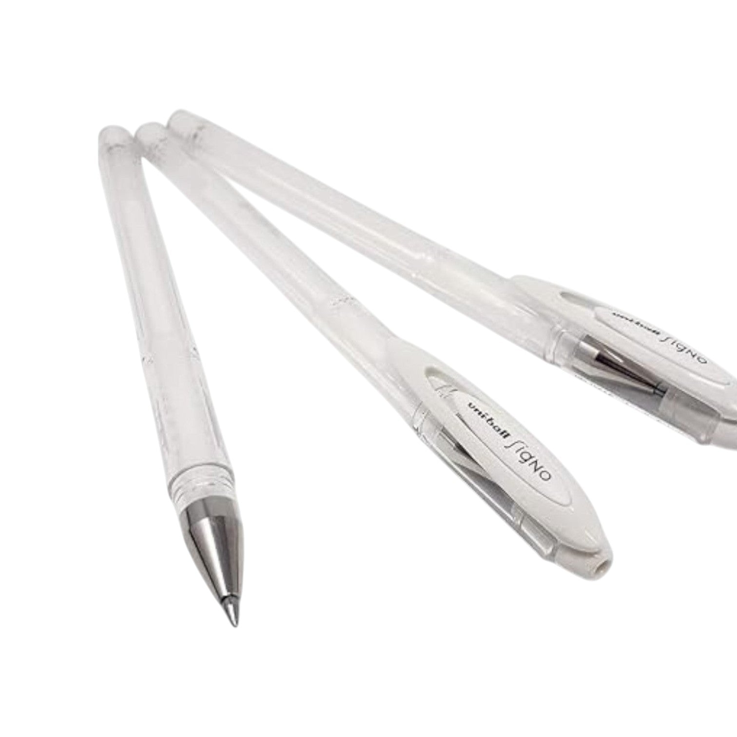 Elite Stationery House Signo Uni Ball gel rollerball pen in angelic pastel white for drawing on dark paper