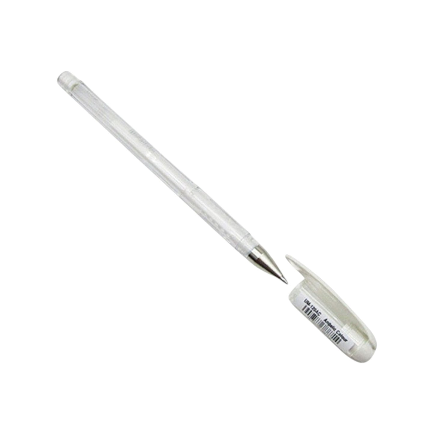 Elite Stationery House Signo Uni Ball gel rollerball pen in angelic pastel white with a clear barrel and cap