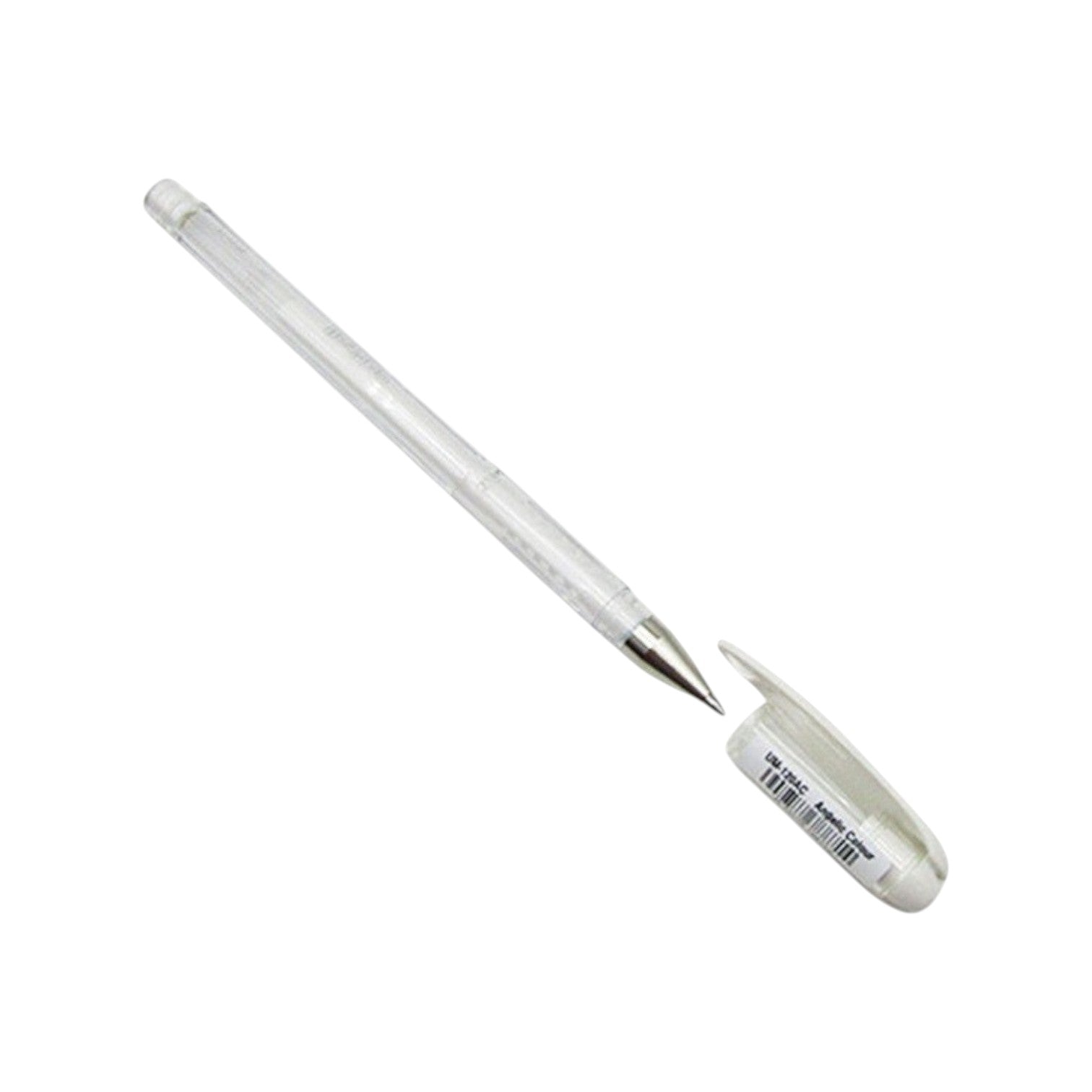 Elite Stationery House Signo Uni Ball gel rollerball pen in angelic pastel white with a clear barrel and cap
