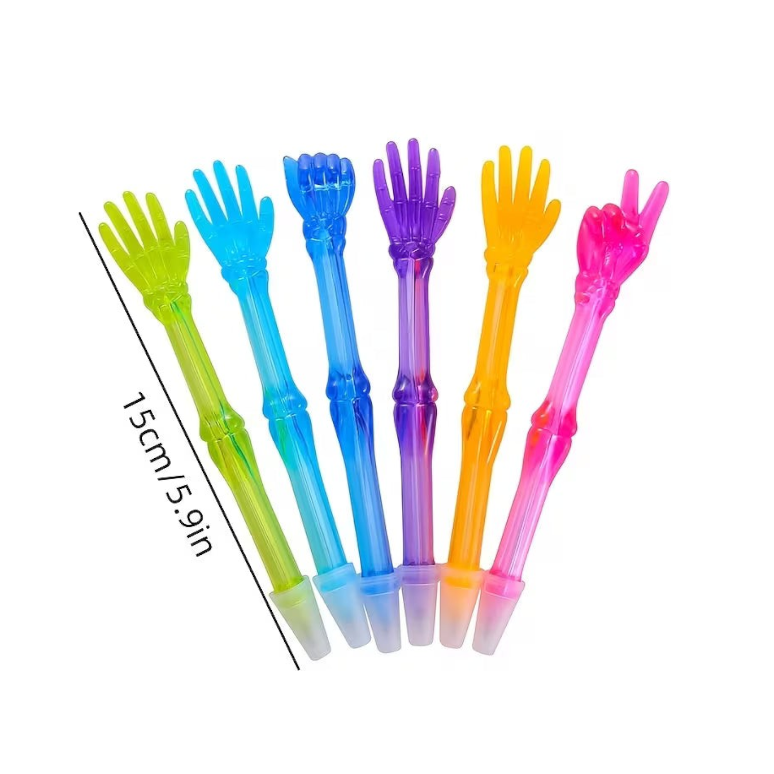 Elite Stationery House skeleton hand gel pens in assorted translucent neon colours with various hand gestures