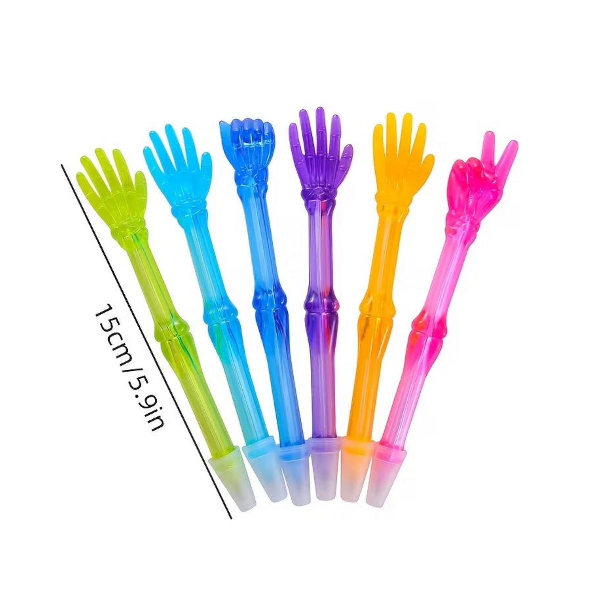 Elite Stationery House skeleton hand gel pens in assorted translucent neon colours with various hand gestures