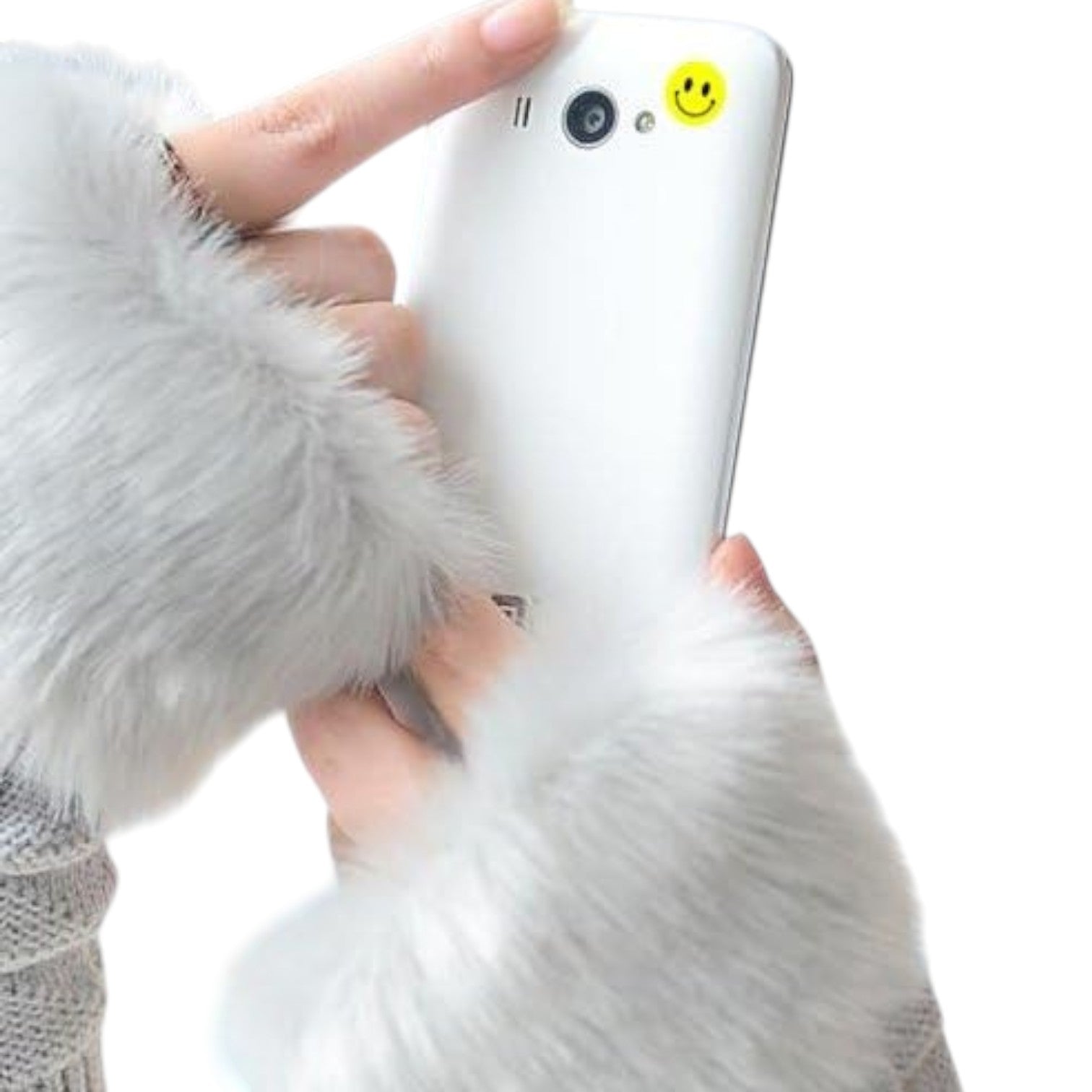 Elite Stationery House yellow smile emoji mini sticker applied to the back of a white smartphone