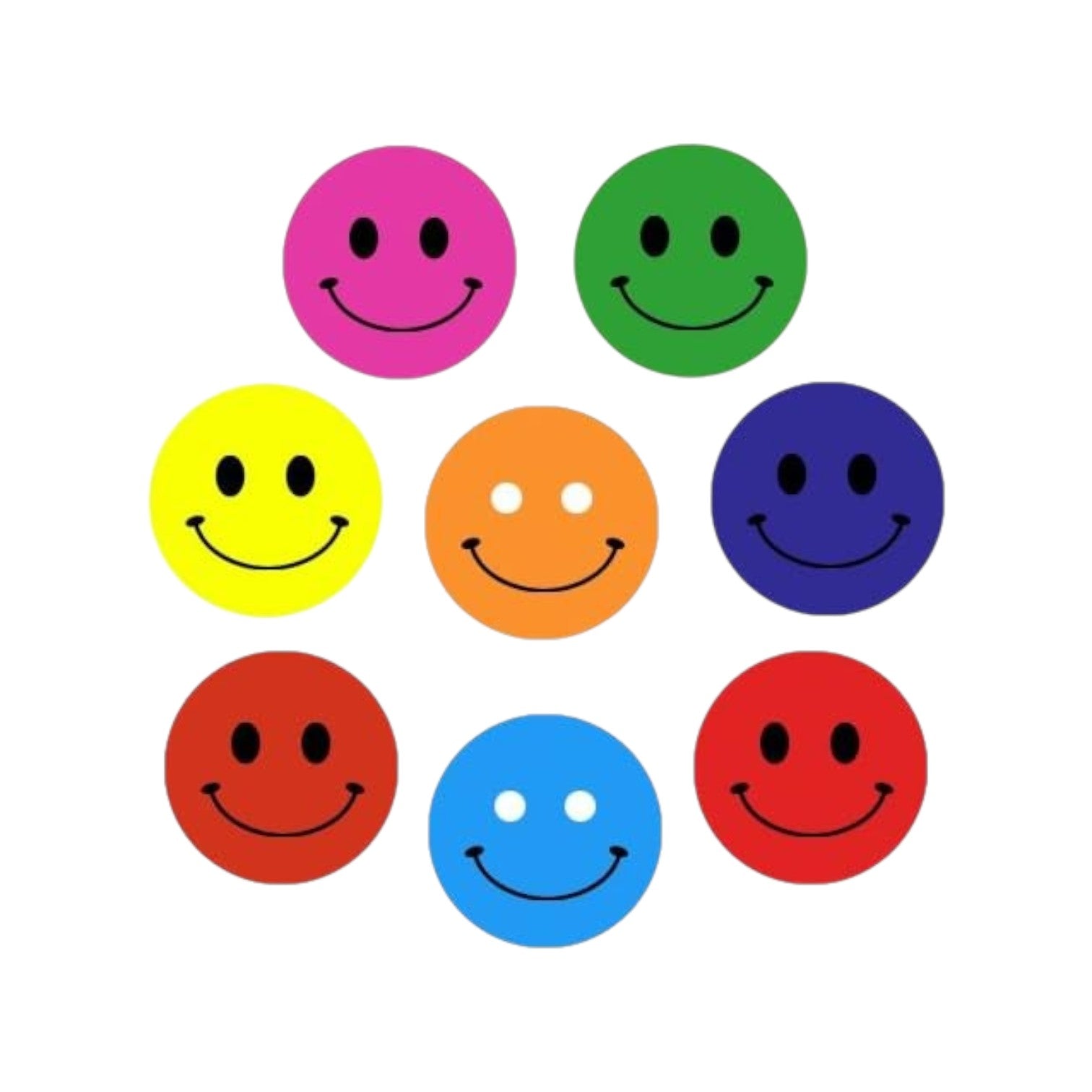 Elite Stationery House mini smile emoji stickers in assorted bright colors on four sheets for crafts and decoration.