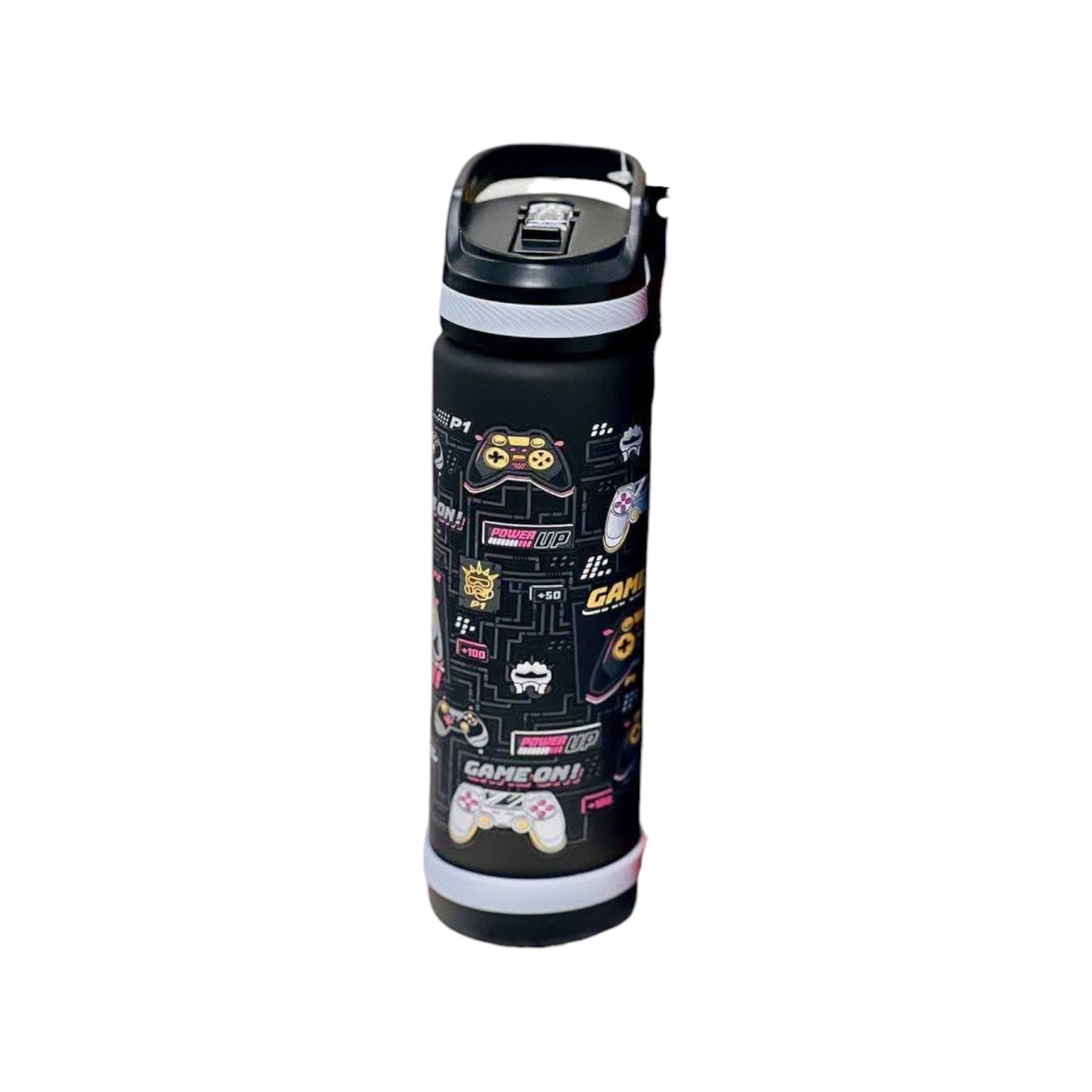 Elite Stationery House 750ml Space Sipper water bottles for kids with strainers in black, blue, and purple designs.