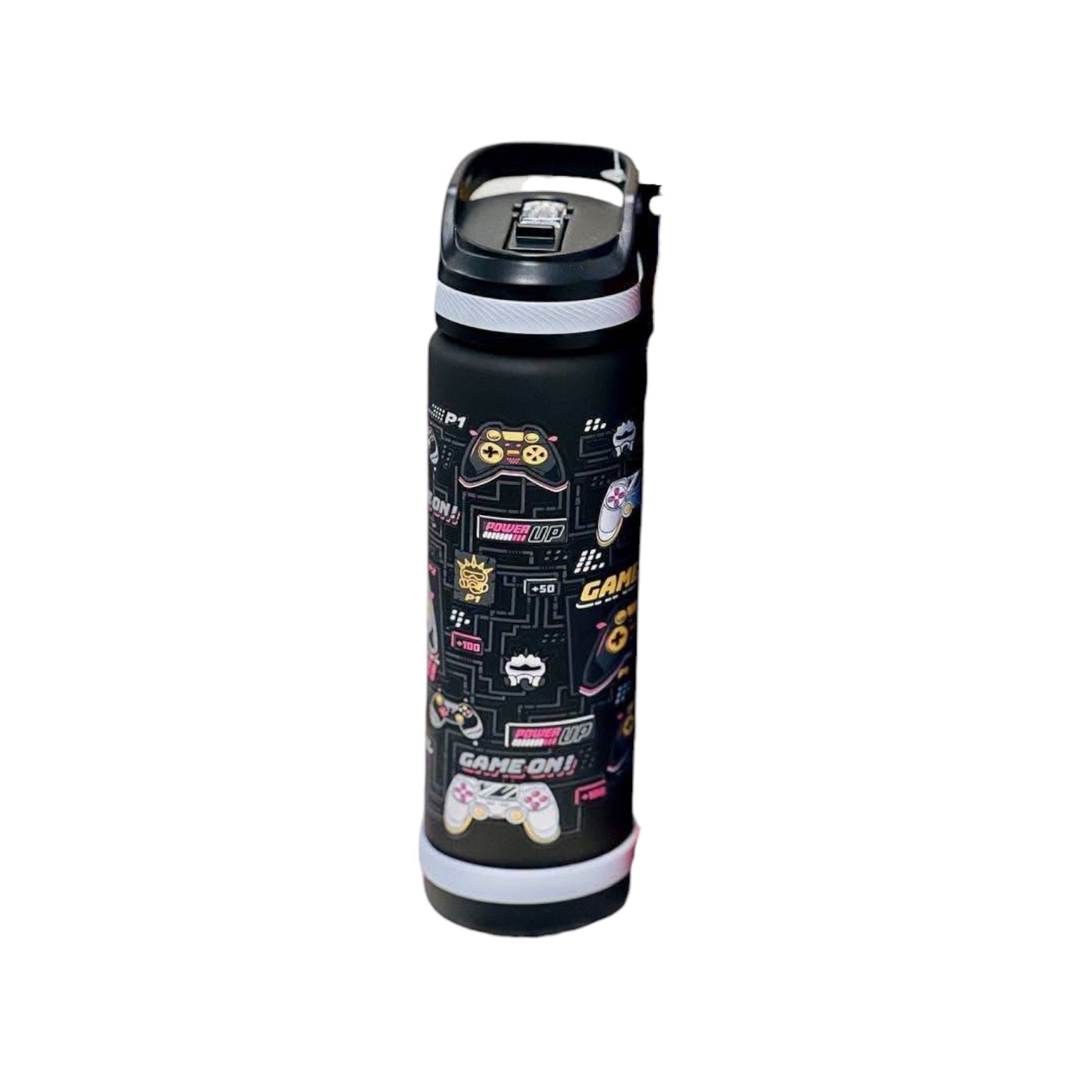 Elite Stationery House 750ml Space Sipper water bottles for kids with strainers in black, blue, and purple designs.