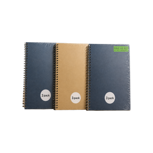 Elite Stationery House pack of 3 Mintra spiral notebooks with durable plastic covers in blue and tan