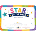 Elite Stationery House Star of the Week award certificate with colorful border and cute star character illustration