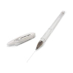 Elite Stationery House Uni-ball Signo gel rollerball pen with white ink and a clear barrel on a white background.