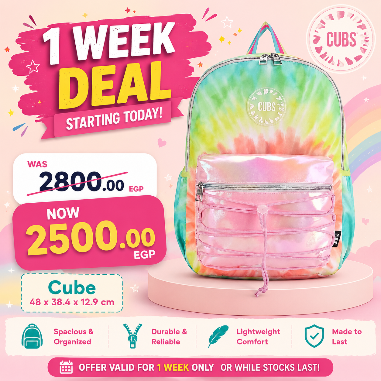 CUBS SunLight Rays TieDye PU High School Backpack 18.5"