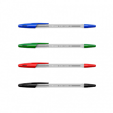 Erich Krause Ballpoint Pen Set - 4 Pieces (red, blue, black, green) 0.7mm Model R301 Classic