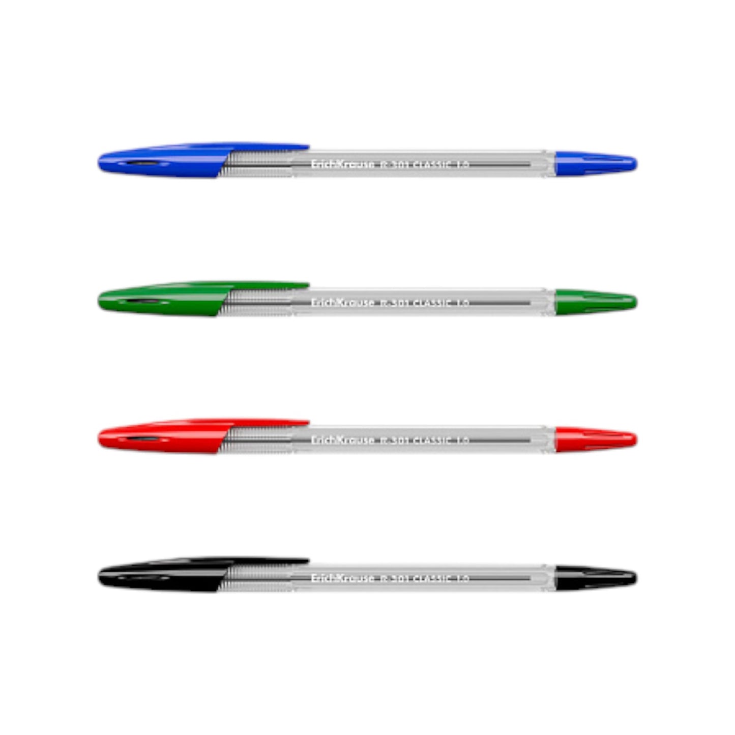 Erich Krause Ballpoint Pen Set - 4 Pieces (red, blue, black, green) 0.7mm Model R301 Classic