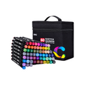 Elite Stationery House 60 Deli double tip sketch markers with chisel and bullet nibs in a black carrying case