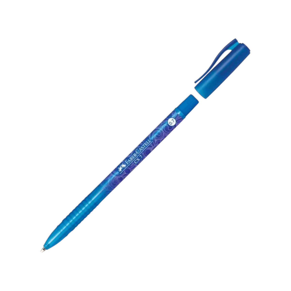 Elite Stationery House Faber-Castell CX 7 blue ballpoint pen with 0.7mm tip and matching cap